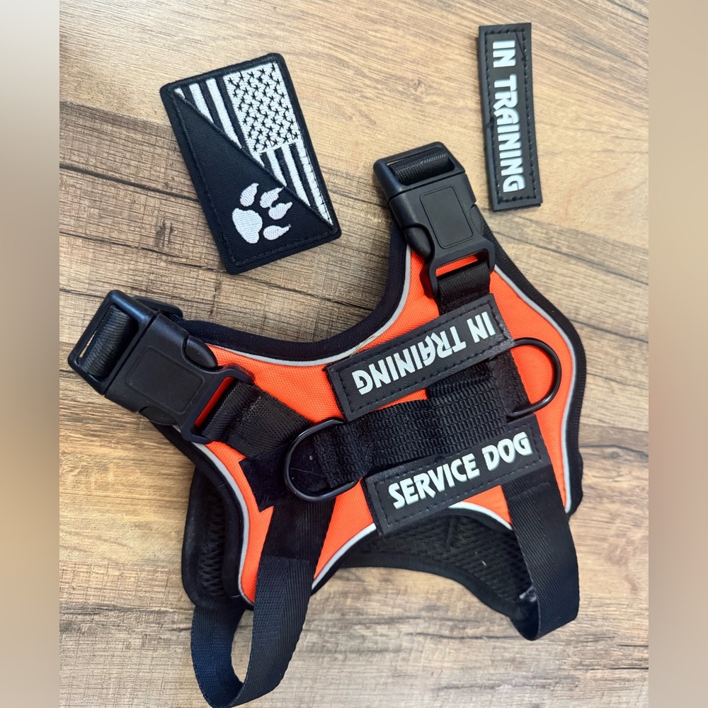 Reflective Service Dog Harness - Black and Orange